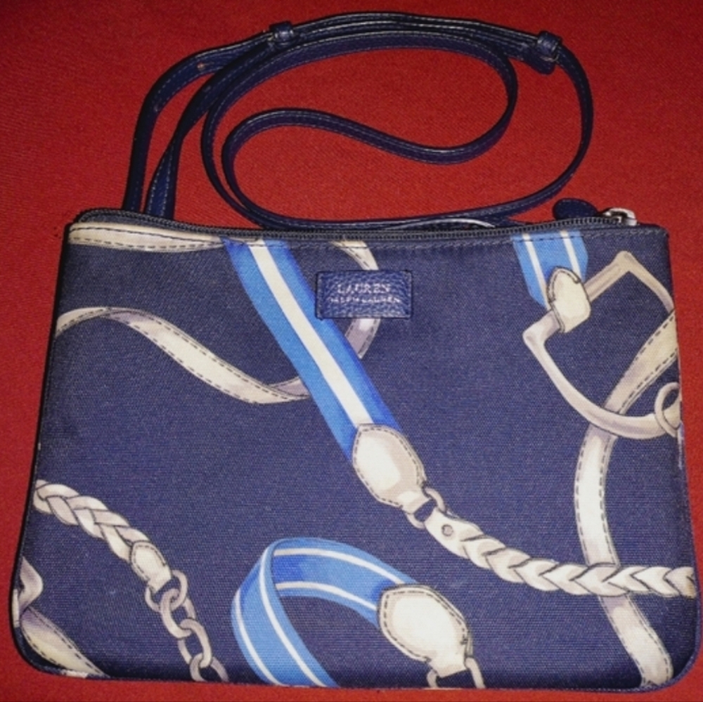 "Lauren - Ralph Lauren" Chadwick Navy Blue  Equestrian Xbody Bag